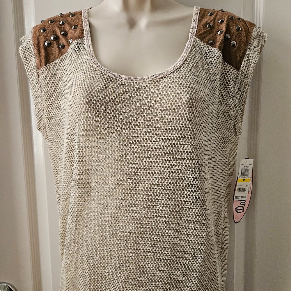 Dolled Up Mesh Top with Studded Shoulders - NEW